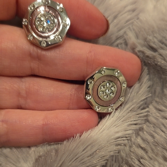 Stainless Steel Silver and Pink Cuff Links with Cubic Zirconia Brand New In Box - Picture 3 of 6